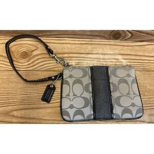 Coach Brown Canvas & Leather Zip Wristlet Wallet  Coin Purse